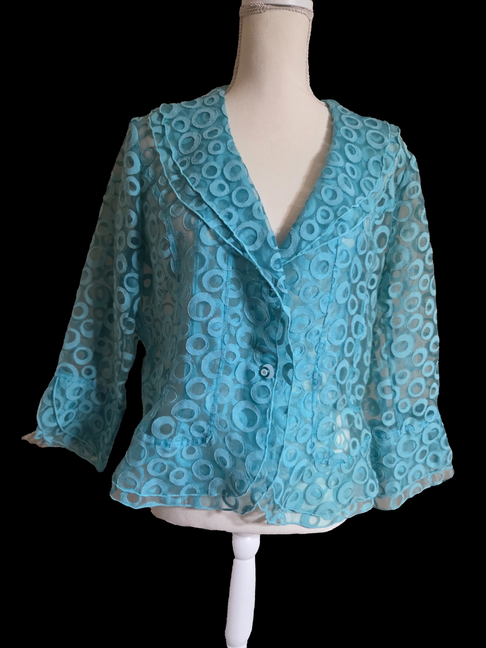 Turquoise Circle Patterned Sheer Jacket